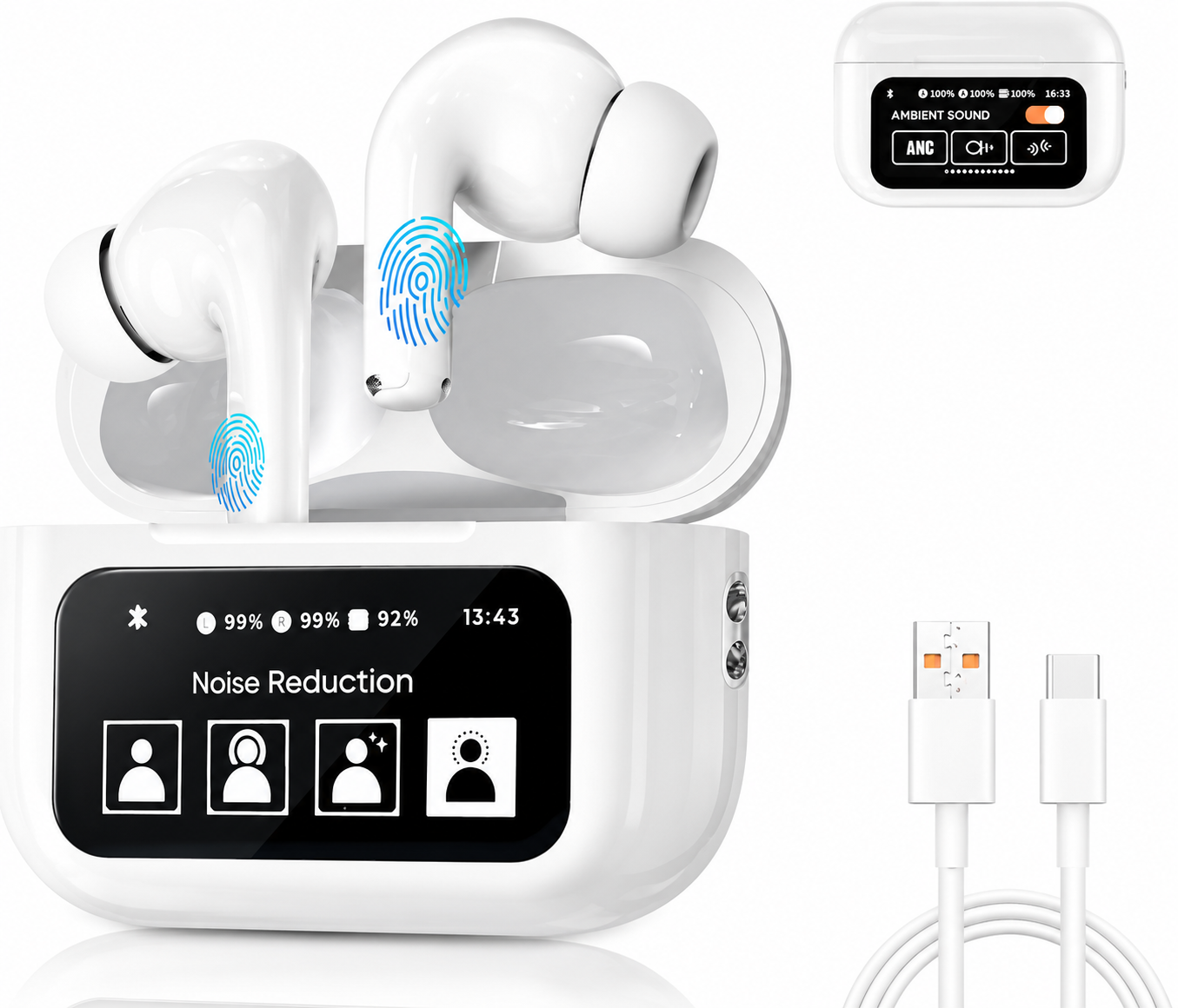 A9 PRO DISPLAYED EARBUDS (premium quality and high sound)+ANC/ENC